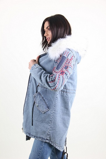 Куртка женская Джинс Lingjeer 6056 с мехом внутри