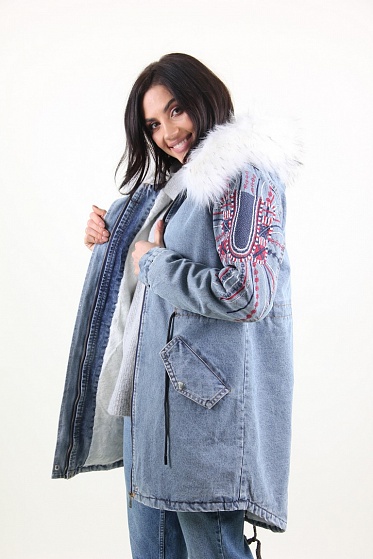 Куртка женская Джинс Lingjeer 6056 с мехом внутри